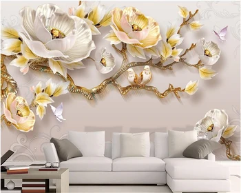 beibehang Sodobno minimalistično super svilnato de papel parede steno papir, reliefni, peony novi Kitajski TV ozadju 3d ozadje behang