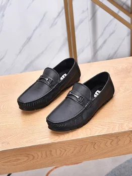 Nov slog Italija stil moda za Moške Ravno čevlji loafers prosti čas Pravega usnja Priložnostne obleko, čevlji