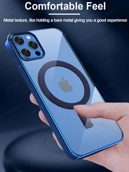 Original Jasno Trdi Plating Shockproof Fine Luknjo Magnetni Primeru Telefon za iPhone 13 12 11 Pro Mini Max Podporo Brezžično Polnjenje