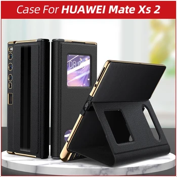 Huawei Mate Xs2 Kritje, Huawei Mate Xs2 Primeru Luksuznih Pravega Usnja Material Vgrajen Nosilec za Telefon