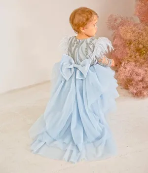 Modro Nebo, Zabuhle Til Obleka Za Malčke Tutu Baby Dekle Rojstni Dan Obleke Princess Cvet Dekle Obleko Prvi Slaven Ročno