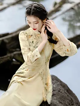 2023 novi kitajski slog republike kitajske izboljšano cheongsam žensk pomlad poletje elegantno ponaredek dva-kos tiskani qipao obleko