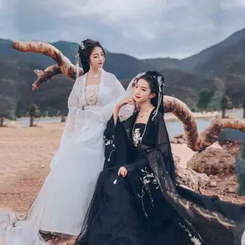 Plus Velikost 7XL Hanfu Ženske Tradicionalno Kitajsko Hanfu Ženski Halloween Cosplay Kostum Črno Bel Hanfu Obleko Za Ženske Oversied