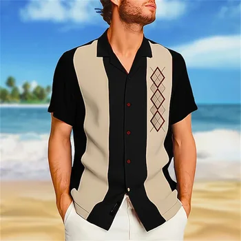 Nove moške Hawaiian majica geometrijo Kubi ovratnik črna majica 3D tiskanje kratek rokav priložnostne fashion majica za moške plaži T-shirt