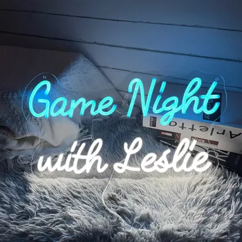 Igro Noč z Leslie LED Neon Znak Gamepad Prijavite Svetlobe Darilo za Teen Fantje Igre Soba Dekor Spalnica Steno Doma Dekoracijo prižgejo