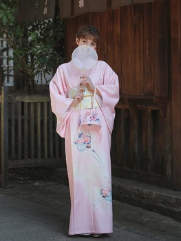 Ženske Tradicionalni Japonski Kimono Češnjev Cvet Natisne Formalno Pomlad Yukata Letnika Fotografije Obleko Cosplay Kostum