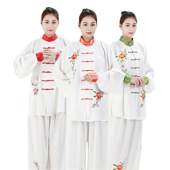 Ženske Tradicionalna Kitajska Oblačila, Vezenje Dolgo Oplaščeni Wushu TaiChi KungFu Enotno Obleko Uniforme, Tai Chi Vadbe Oblačila