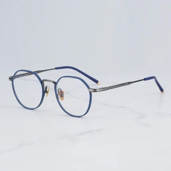 Japonski Letnik Krog Zbiranja Temno Modra Očala Okvir za Moške in Ženske Ročne Obrti Super Lahkega Titana Očala