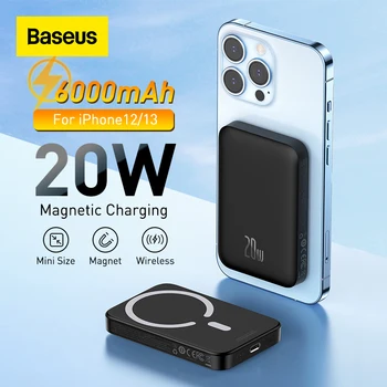 Baseus Magnetni Brezžično Polnjenje Moči Banke 6000mAh Prenosni Polnilec Zunanje Baterije Powerbank PD Hitro Polnjenje Za iPhone 12 13