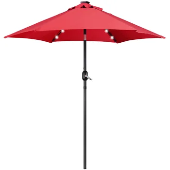 7.5 ft Teras LED Dežnik Vrtna Miza Dežnik, Rdeče prostem dežnik teras dežnik