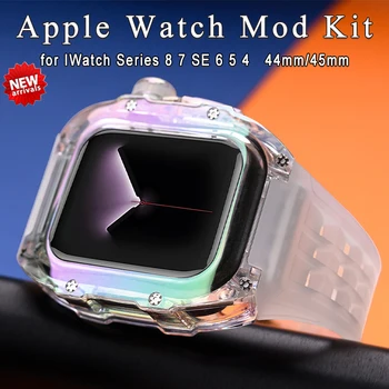 Razbarvanje Primeru Mod polnilec za Apple Watch Band 45MM 44 Pregleden Gradient Primeru Silikonski Trak IWatch Serije 8 7 6 SE 5 4