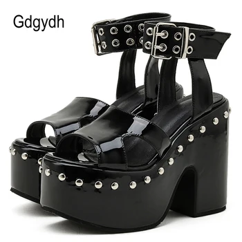 Gdgydh Super Kakovosti Plus Velikost 43 Močen Visoke Pete, Čevlji Črni Gothic Cool Platformo Sandali Ženske Gleženj Sponke Svetlo