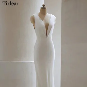 TIXLEAR Elegantne Poročne Obleke Za Ženske Priljubljenih Poletnih 2023 Tulec Proti-Vrat brez Rokavov Backless Draped Vestidos De Novia