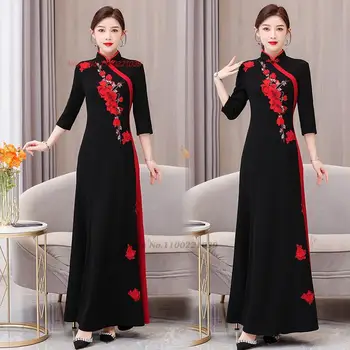 2023 kitajski vintage obleko izboljšano cheongsam cvet vezenje večerno obleko orientalski elegantno qipao vestido banket stranka obleko