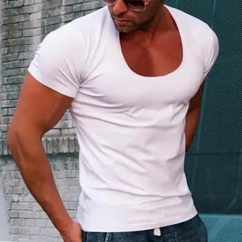 Moški T-shirt Visoko Elastična Slim Fit Moški T-shirt Barva Zajemalka Vratu Tee za Poletne Ulične Absorbira Znoj Teče Šport