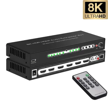 8K HDMI Preklopnik 4 V 1 Audio Out Extractor Podpora Dolby Atmos Soundbar SPDIF Toslink RCA Audio Daljinski upravljalnik ARC (Auto Stikalo