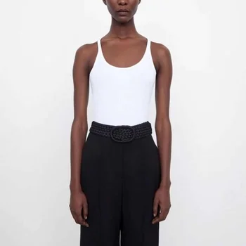 2023 Poletje Nov ženski Navojni Črna in Bela 2-barvni Camisole Ženske Preprosto Slim Fit Stretch Dno brez Rokavov Vrh