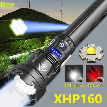 XHP160 Močna Led Svetilka 18650 Polnilna Taktično svetilko USB Super Svetla Xhp90 Baklo luči ribolov Strani lučka