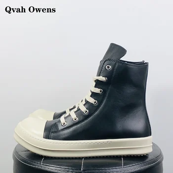 Qvah Owens Moških Priložnostne Čevlji Pravega Usnja Luksuzni Športni Copati Čipke Ženske Superge Zip High Street Jeseni Stanovanj Črni Čevlji