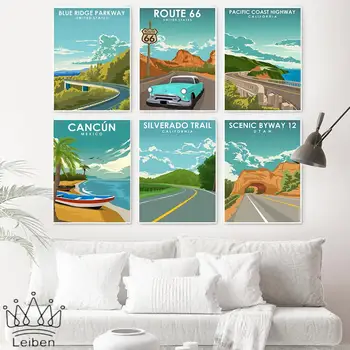 Pacific Coast Highway 66 Plakat Nordijska Mehike, Kalifornije Potovanja Krajine Platno Stensko Slikarstvo v slikah, za Spalnica Dekor