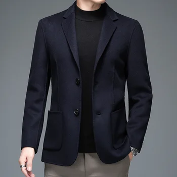 2023 Zimske Moške Kašmir Plašč Zarezo Ovratnik Design Suknji Črna Navy Sivo Kave Ovčje Volne, Obleke Moško Elegantno Oblačilo