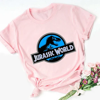 Jurassic Park/Svet Dinozaver Print Majica S Kratkimi Rokavi Ženske Poletnih Vrh Ženska Roza Majica Smešno Letnik Grafični Tees Majica Femme Outwear