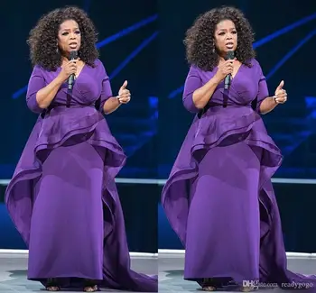 Oprah Winfrey vijolično formalno prom obleke z dolgimi rokavi 2022 plus velikost ruffles peplum mati neveste ženina obleko nositi