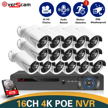 16CH POE Varnostne Kamere CCTV Sistema Kit 4K 8CH NVR Komplet Outdoor Nepremočljiva Avdio POE IP Kamera Bullet Video nadzorni Sistem