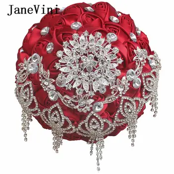 JaneVini Luksuzne Rdeče Poročni Šopek Nosorogovo Kristalno Umetno Saten Vrtnice Poročni Šopek Ima Cvetje Poročni Dodatki
