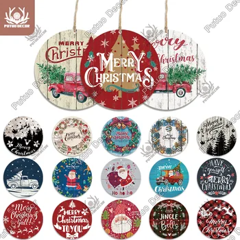 Putuo Dekor Božič Lesene Okrogle Znake Stenska Ploščica za Božično Drevo Ornament 2022New Let Xmas Tree Okraski Navidad Darilo