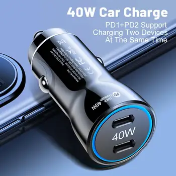 40W Dvojno PD 2 Vrat, 20 W+20 W Avto Polnilec Adapter USB Tip C Hitro Polnjenje Za iPhone HUAWEI Samsung Android