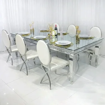 Luksuzni iz nerjavečega jekla, srebrne pravokotnik mize dogodek steklo, ogledalo, jedilna miza za poroko