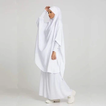 Ramadana Eid Muslimanska Molitev Oblačilo jilbab 2 delni set Dubaj Islam Ženske Dolgo Khimar Abaya Obleko Haljo Tenue Musulmane Femme
