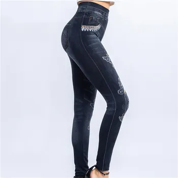 Visoko Pasu Ponaredek Kavbojke Ženske Dokolenke Super Stretch Suh Imitacije Jeans Dokolenice Metulja Print Gleženj Dolžina Hlače 2021 Nova