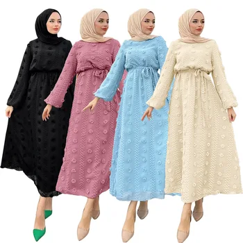 Muslimanske Ženske Cvetlični Jacquardske Obleko 2023 Novo Skromne Obleke Islam ženska Oblačila Eleganten Ženski Pas, Haljo Femme Musulmane