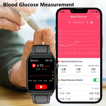 Novo Glukoze v Krvi Zaslon Smart Watch Moških SSF EKG+PPG Krvnega Tlaka, Telesne Temperature, Zdravje Tracker IP68 Šport Zapestje gledati