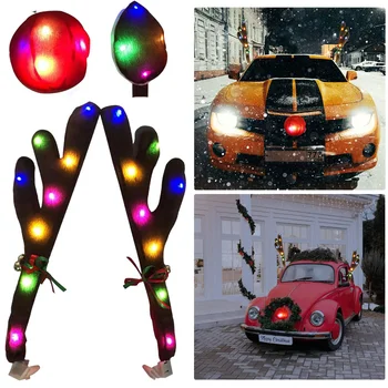 Božič LED Svetloba severnih Jelenov, Dekoracija Avtomobila, Vozila Nos Rog Kostum Nastavite Rudolph Rogovja Jelenov Rdeči Nos Elk Antler Razsvetljavo