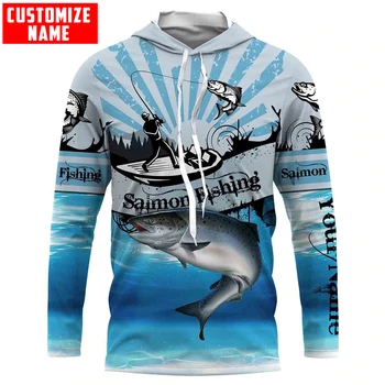 Prilagodite ime Salmon fishing modra 3D Vsem Natisnjeno Moški pulover s kapuco & Unisex Majica Zip Kapuco Priložnostne Trenirke KJ885
