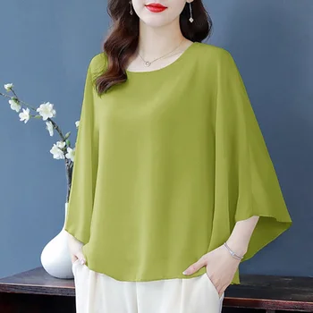 Elegantna Barva All-tekmo Batwing Rokav Bluzo ženska Oblačila 2023 Poletje Novo Ohlapno Priložnostne Puloverji Šifon korejski Majica