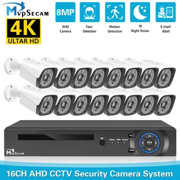 Mvpsecam H. 265 AHD 8MP na Prostem Varnostna Kamera Bullet 16CH AHD HD 4K Zaznavanje Obraza DVR Sistem za Video Nadzor, Nastavite 8CH