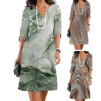 Tiskana Obleka Elegantna Jeseni Obleke za Ženske Eleganten V-izrez Fotografij Mehko Udobno Poliestrskih Tkanine, Trendy Modni Oskrbe Trendy
