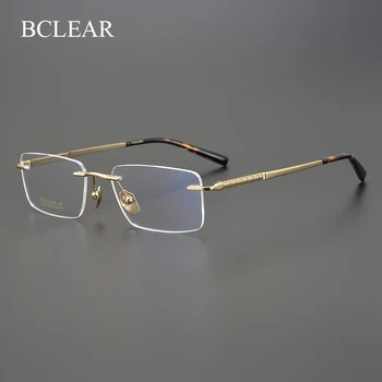 BCLEAR Titana Rimless Očal Okvir Moških Kratkovidnost Recept Očala Okvirji Razkošno Modno Oblikovanje blagovne Znamke Kvadratnih Očala
