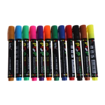 12 Barvo Tabla Marker Izbrisljivi za pop Papir, Steklo Suho Brisanje 5mm Writting