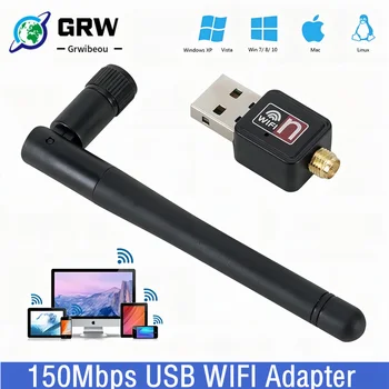 Grwibeou 150Mbps Brezžična Omrežna Kartica Mini USB 2.0, WiFi Adapter LAN, Wi-Fi Sprejemnik Ključ Antena 802.11 b/g/n Za Prenosni RAČUNALNIK