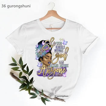 Akvarel Black Magic Girl Grafika, Tiskanje Tshirts Ženske Ona Je Močna, Melanin T Shirt Femme Zlate Bleščice Moda Vrh Tee Majica