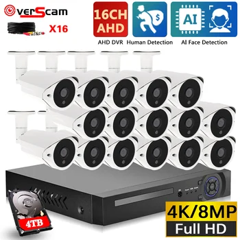 4K 16CH DVR Komplet Outdoor Zaznavanje Obraza AHD CCTV Kamere Sistema za zaščito, Komplet 8MP 16 Kanal, BNC Kamere za Video Nadzor Sistema