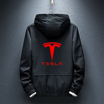 2023 Pomlad Jesen Tesla Logotip Tiskanja Nepremočljiva Zip Hooded Suknjič Moških s Barva Šport Slim