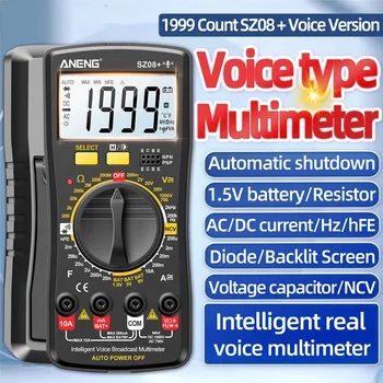 SZ08Plus Digitalni Multimeter Strokovno Multimetro Auto Voltmeter AC DC 220V Odpornost Zapovedano Preizkuševalce z Glasovnimi Oddaja