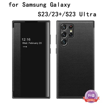 Luksuzni Pravega Usnja Primerih za Samsung Galaxy S23 Primeru Smart Flip Telefon Carcasa za Galaxy S23+ S23Ultra Funda Kože Coque capa