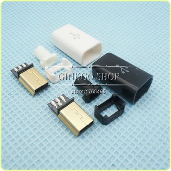 50sets/veliko Golding -plating 4 V 1 MINI 5P USB moški Vtič Spojka tip Rep vtič za napajanje, barva črna in bela, da izberejo